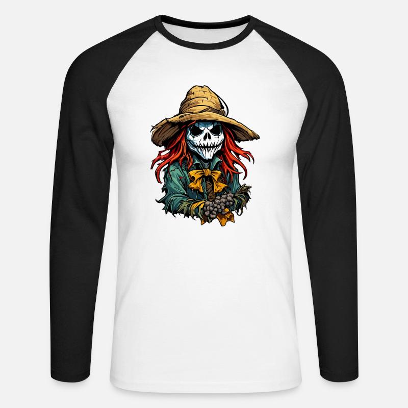 Vogelscheuche / Erntehelfer / Maisfeld / Feld - Unisex Baseballshirt langarm - Weiß/Schwarz