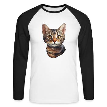 British Shorthair Katzenkopf - Unisex Baseballshirt langarm - Weiß/Schwarz - Vorne - Nik (191cm)