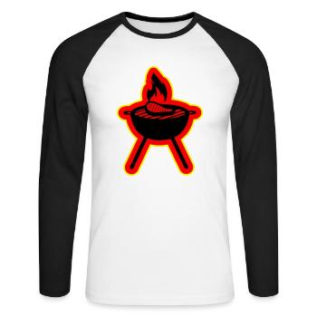 Steak grillé - T-shirt baseball manches longues Homme - blanc/noir - Devant - Nik (191cm)