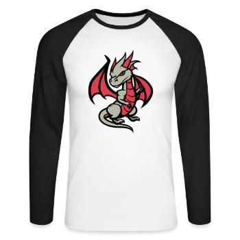 drache comic - Unisex Baseballshirt langarm - Weiß/Schwarz - Vorne - Nik (191cm)