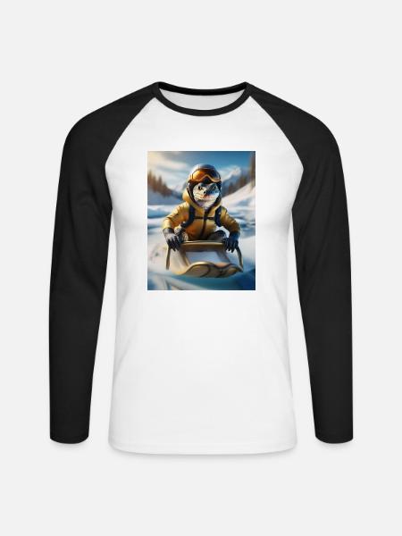 Eine Echse bei einer Schlittenfahrt - Unisex Baseballshirt langarm - Weiß/Schwarz