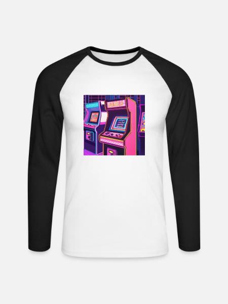 Knallige Arcade Maschine - Unisex Baseballshirt langarm - Weiß/Schwarz