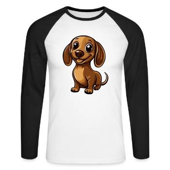 Dackel DachsHund Comic Niedlich - Unisex Baseballshirt langarm - Weiß/Schwarz - Vorne - Nik (191cm)