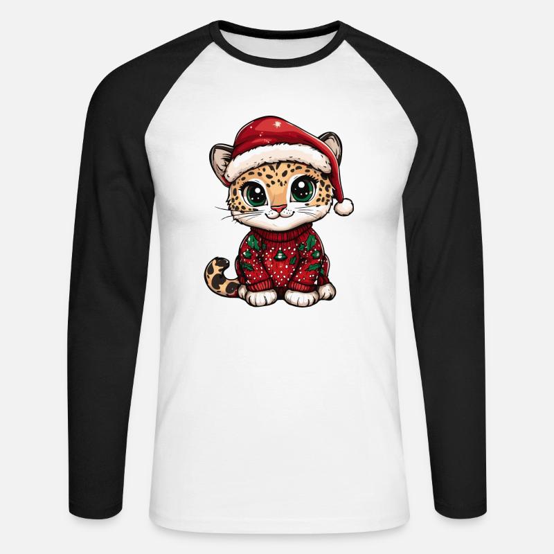 Leopard Weihnachten Comic - Unisex Baseballshirt langarm - Weiß/Schwarz