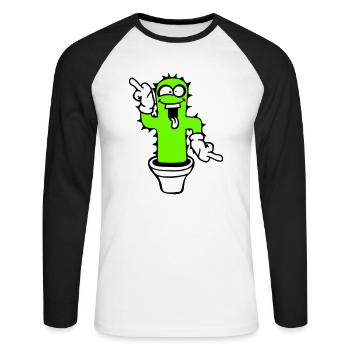 Kaktus Kakteen Gesicht Stachelig Lustig Grimasse - Unisex Baseballshirt langarm - Weiß/Schwarz - Vorne - Nik (191cm)