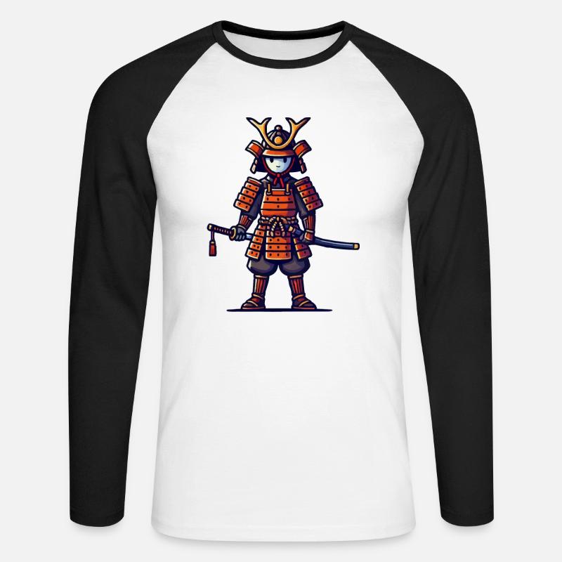 Samurai Comic - Unisex Baseballshirt langarm - Weiß/Schwarz