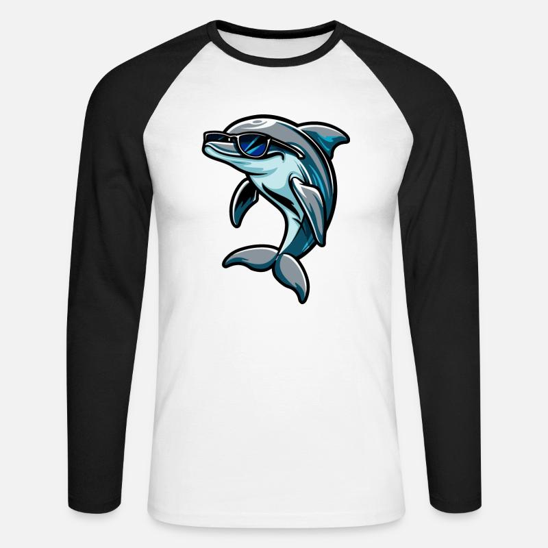 Dolphin Comic Cool - Unisex Long Sleeve Baseball T-Shirt - white/black