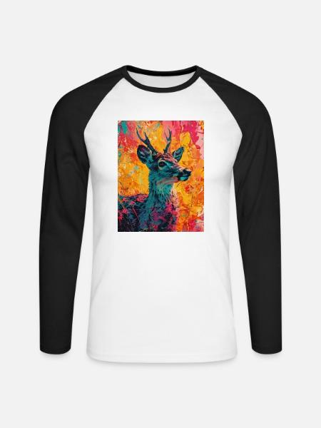 Hirsch im bunten Hintergrund - Unisex Baseballshirt langarm - Weiß/Schwarz