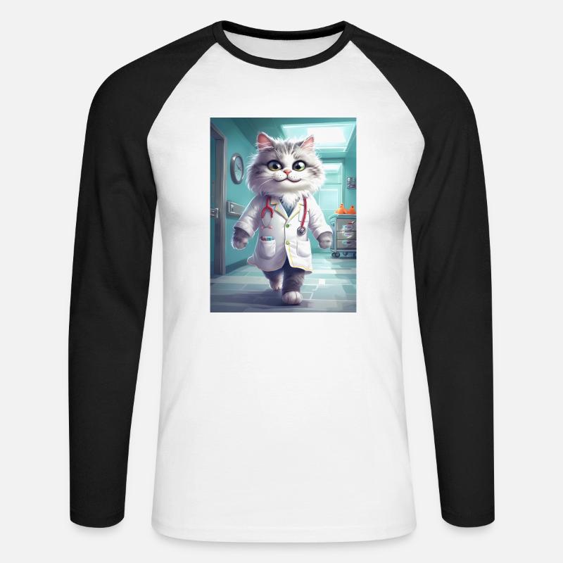 Arzt Katze Beruf Geschenk - Unisex Baseballshirt langarm - Weiß/Schwarz