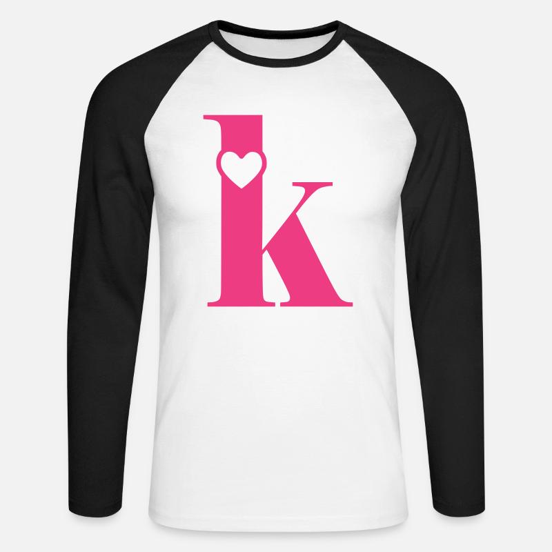 Buchstabe k Anfangsbuchstabe mit Herz - Unisex Baseballshirt langarm - Weiß/Schwarz