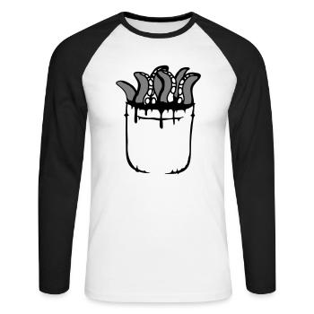 Tentakel Brusttasche Oktopus Monster Hemdtasche - Unisex Baseballshirt langarm - Weiß/Schwarz - Vorne - Nik (191cm)