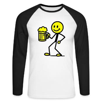 Bière Stick Figure - T-shirt baseball manches longues Homme - blanc/noir - Devant - Nik (191cm)
