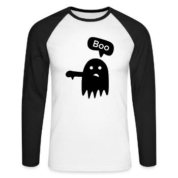 Effrayant « Boo ! » - T-shirt baseball manches longues Homme - blanc/noir - Devant - Nik (191cm)