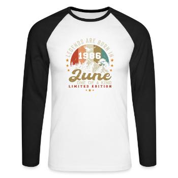 June 1986 anniversary June 1986 June - Unisex Baseballshirt langarm - Weiß/Schwarz - Vorne - Nik (191cm)