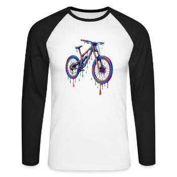 Psychedelisches Downhill-Bike – Tropfender Neon-St - Unisex Baseballshirt langarm - Weiß/Schwarz - Vorne - Nik (191cm)