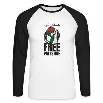 Mouvement de la Palestine libre - T-shirt baseball manches longues Homme - blanc/noir - Devant - Nik (191cm)