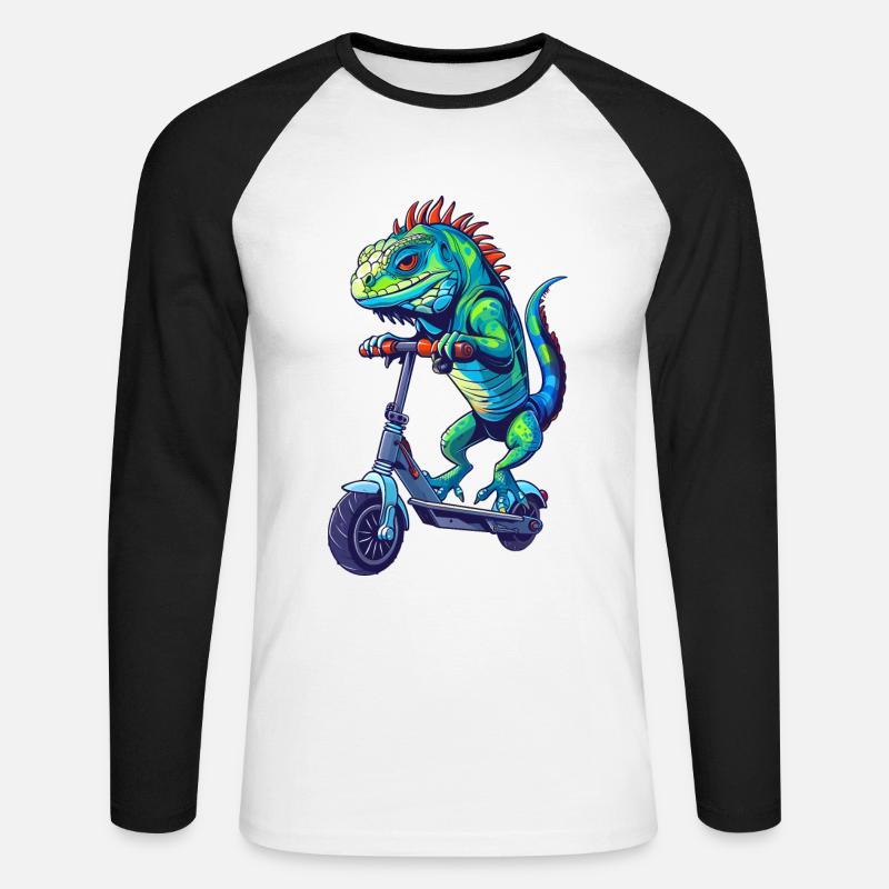 Leguan Roller - Unisex Baseballshirt langarm - Weiß/Schwarz