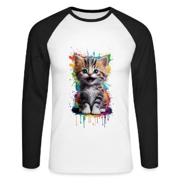 Graffiti de chat - T-shirt baseball manches longues Homme - blanc/noir - Devant - Nik (191cm)