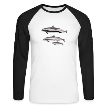 Frasers Delphin - Frasers Dolphin - Dauphin - Unisex Baseballshirt langarm - Weiß/Schwarz - Vorne - Nik (191cm)