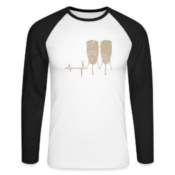 Cadeau Heartbeat Tambour Bongo - T-shirt baseball manches longues Homme - blanc/noir - Devant - Nik (191cm)