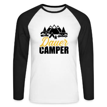 Camping - Unisex Baseballshirt langarm - Weiß/Schwarz - Vorne - Nik (191cm)