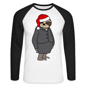Sloth Woman Bureau Chapeau de Noël Père Noël - T-shirt baseball manches longues Homme - blanc/noir - Devant - Nik (191cm)