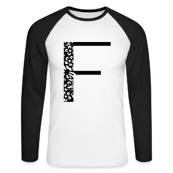 Buchstabe F - Unisex Baseballshirt langarm - Weiß/Schwarz - Vorne - Nik (191cm)