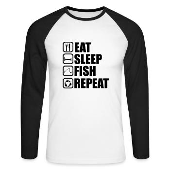 EAT SLEEP FISH - Unisex Long Sleeve Baseball T-Shirt - white/black - Front - Nik (191cm)