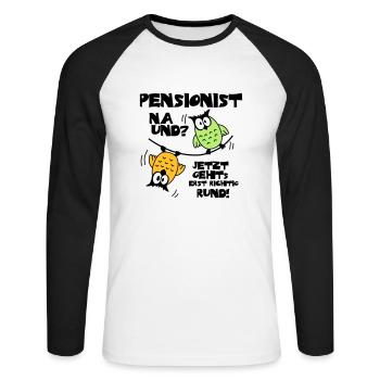 Eulen Pensionist - na und? - Unisex Baseballshirt langarm - Weiß/Schwarz - Vorne - Nik (191cm)