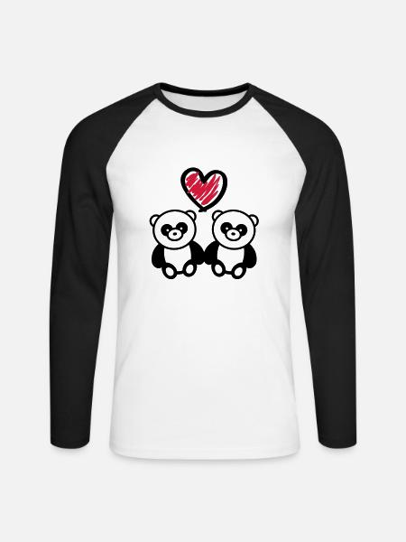 panda_love_r2 - Unisex Long Sleeve Baseball T-Shirt - white/black