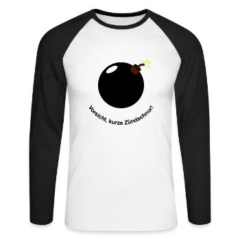 Vorsicht - kurze Zündschnur! - Unisex Baseballshirt langarm - Weiß/Schwarz - Vorne - Nik (191cm)