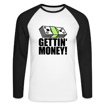 buendel geldscheine dollar gettin money zeichen ge - Unisex Baseballshirt langarm - Weiß/Schwarz - Vorne - Nik (191cm)