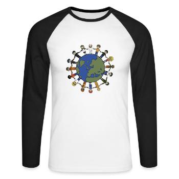 Weltfrieden - Unisex Baseballshirt langarm - Weiß/Schwarz - Vorne - Nik (191cm)