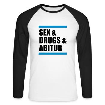 sex & drugs & abitur - Unisex Baseballshirt langarm - Weiß/Schwarz - Vorne - Nik (191cm)
