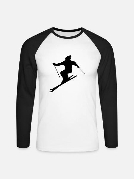 Skifahrer - Unisex Baseballshirt langarm - Weiß/Schwarz