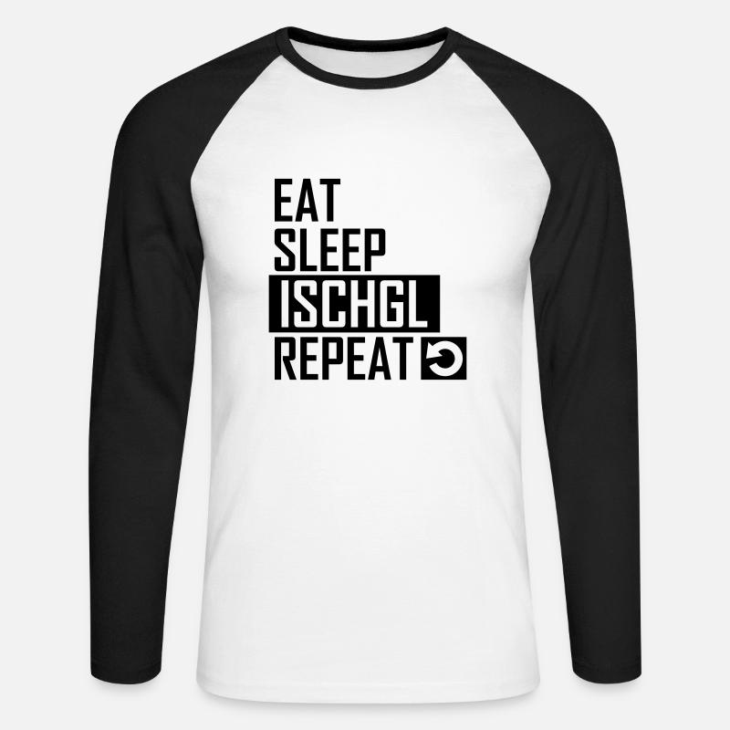 eat sleep ischgl repeat - Unisex Baseballshirt langarm - Weiß/Schwarz