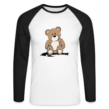 Teddy sitzend - Unisex Baseballshirt langarm - Weiß/Schwarz - Vorne - Nik (191cm)