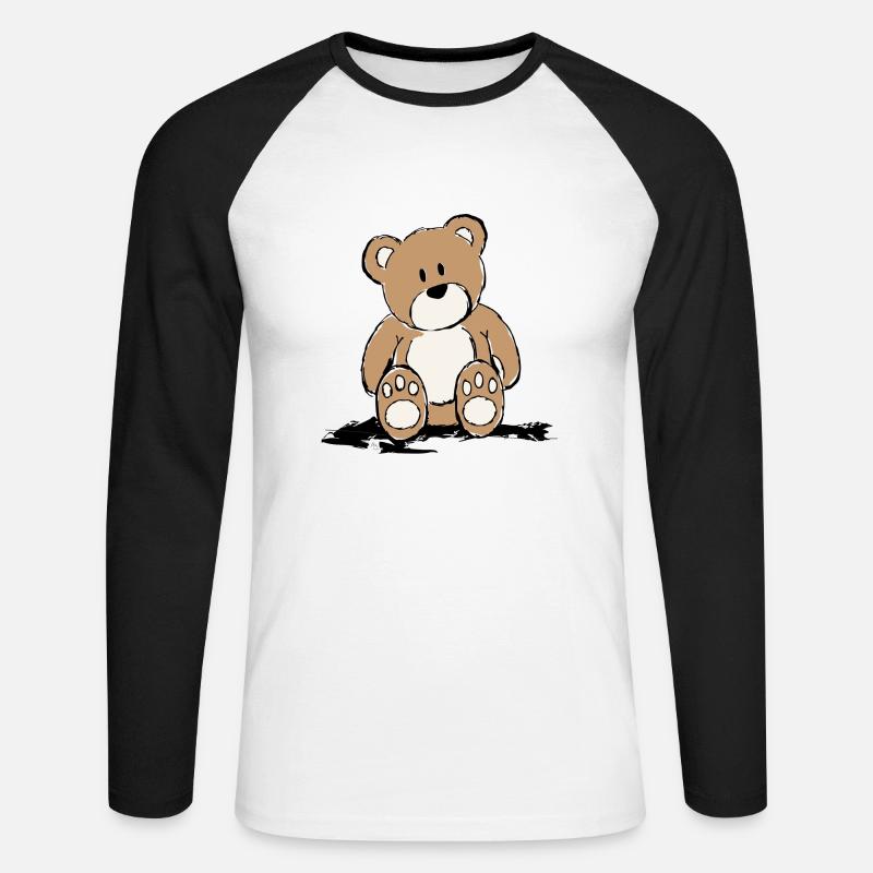 Teddy sitzend - Unisex Baseballshirt langarm - Weiß/Schwarz