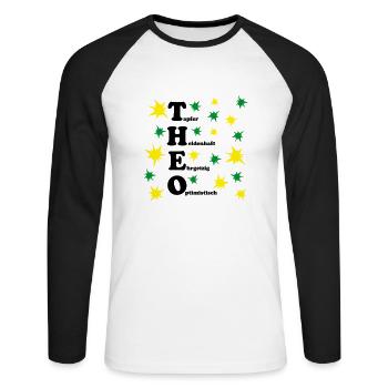 Theo - Unisex Baseballshirt langarm - Weiß/Schwarz - Vorne - Nik (191cm)