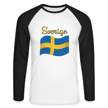 Le drapeau de la Suède Sverige - T-shirt baseball manches longues Homme - blanc/noir - Devant - Nik (191cm)