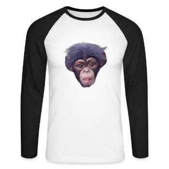 Cute Monkey Face Fashion - Unisex Long Sleeve Baseball T-Shirt - white/black - Front - Nik (191cm)