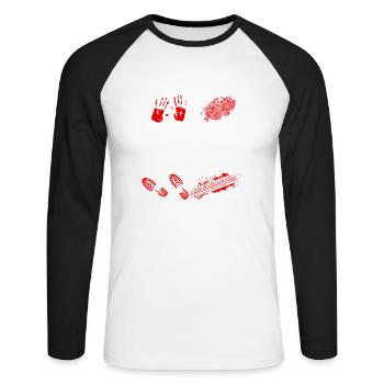 Die Toilette ist kein Tatort - Unisex Baseballshirt langarm - Weiß/Schwarz - Vorne - Nik (191cm)