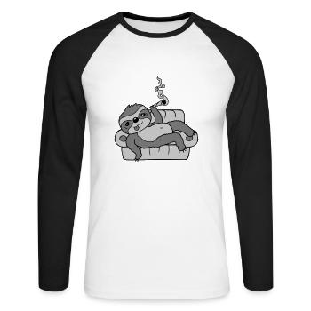Smoking sofa sloth chills - Unisex Long Sleeve Baseball T-Shirt - white/black - Front - Nik (191cm)