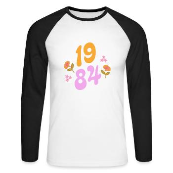 1984 - Unisex Long Sleeve Baseball T-Shirt - white/black - Front - Nik (191cm)