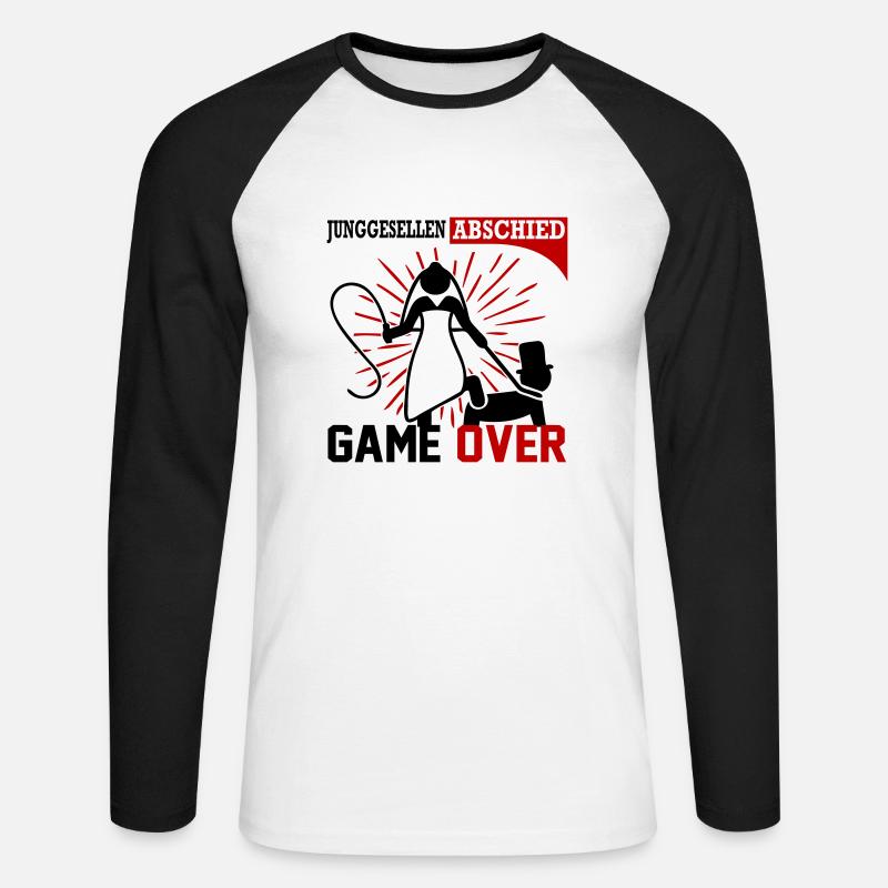 Junggesellenabschied Game Over Peitsche Married - Unisex Baseballshirt langarm - Weiß/Schwarz
