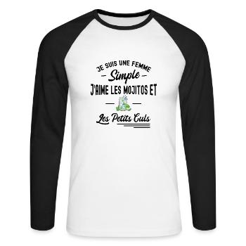 femme simple / j aime les mojitos et les culs - T-shirt baseball manches longues Homme - blanc/noir - Devant - Nik (191cm)