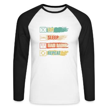 Manger du sommeil radio amateur répéter Opérateur Amateur - T-shirt baseball manches longues Homme - blanc/noir - Devant - Nik (191cm)