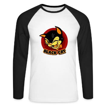 Chat noir intelligent - T-shirt baseball manches longues Homme - blanc/noir - Devant - Nik (191cm)
