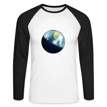 Planet Erde - Unisex Baseballshirt langarm - Weiß/Schwarz - Vorne - Nik (191cm)