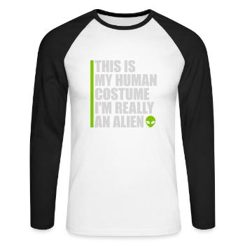 Citation extraterrestre de costume humain - T-shirt baseball manches longues Homme - blanc/noir - Devant - Nik (191cm)